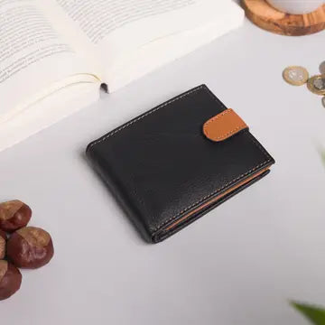 Große Kapazität Herren Bifold Schwarz & Tan Leder Geldbörse von Biggs & Bane