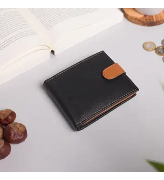 Große Kapazität Herren Bifold Schwarz & Tan Leder Geldbörse von Biggs & Bane