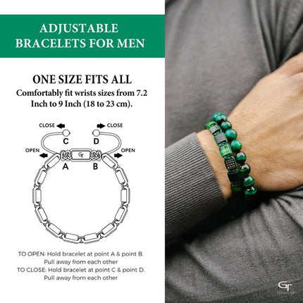 Flaches grüne Tigerauge, MATTE ONYX-Perlenarmband