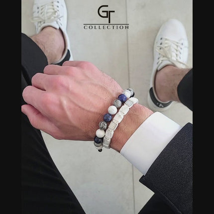 Perlenarmband aus Sodalith, Howlith und Jaspis