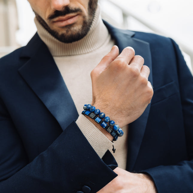 Flaches LAPIS LAZULI-Perlenarmband