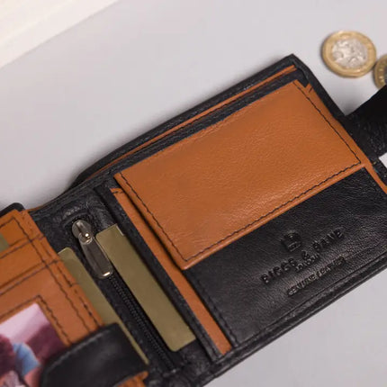 Große Kapazität Herren Bifold Schwarz & Tan Leder Geldbörse von Biggs & Bane