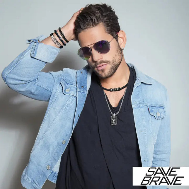 Save Brave Halskette Herren aus Leder und Edelstahl