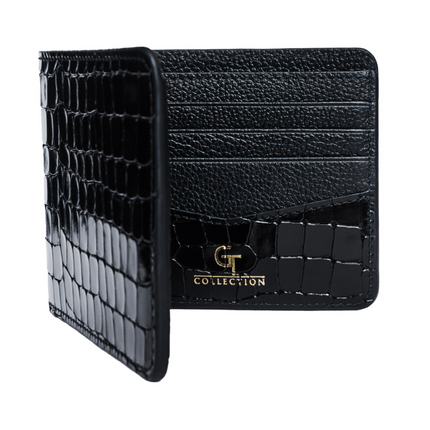Geldbörse mit Croc-Print - Schwarzes Echtleder