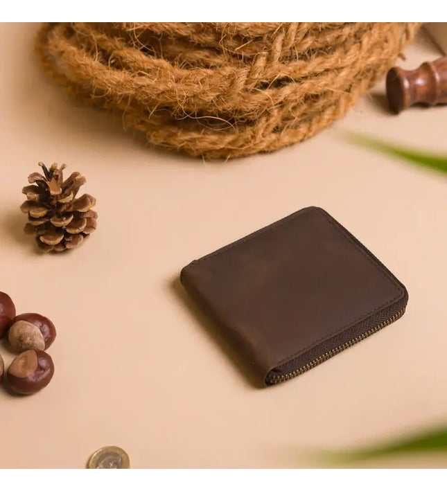 Woodbridge Herren Rustikaler Brauner Reißverschluss-Leder-Geldbeutel