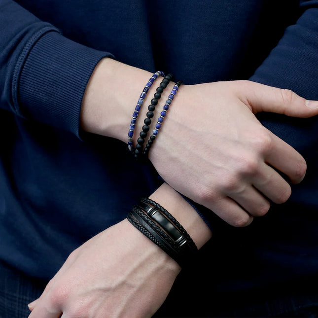 Mehrschichtiges Armband aus Leder mit Edelstahl