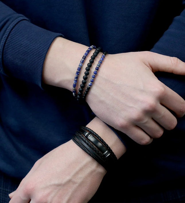 Mehrschichtiges Armband aus Leder mit Edelstahl