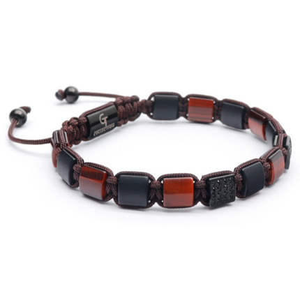 Flaches Roter Tigerauge, schwarzes Onyx Perlenarmband