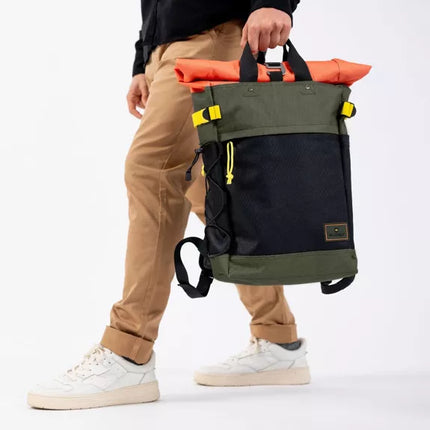 Rolltop-Rucksack – Khaki und Orange
