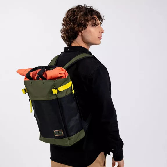 Rolltop-Rucksack – Khaki und Orange