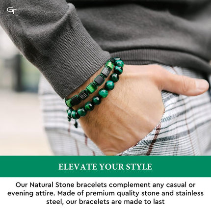 Flaches grüne Tigerauge, MATTE ONYX-Perlenarmband