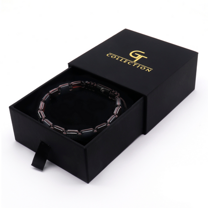Flaches Roter Tigerauge, schwarzes Onyx Perlenarmband