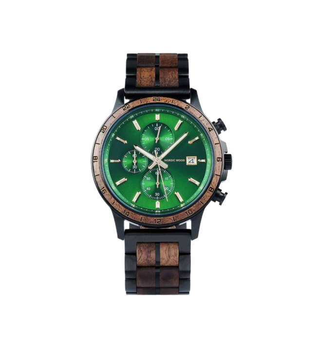 Smaragdgrüner Dschungel aus Walnussholz und Edelstahl