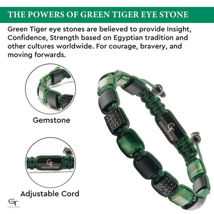 Flaches grüne Tigerauge, MATTE ONYX-Perlenarmband