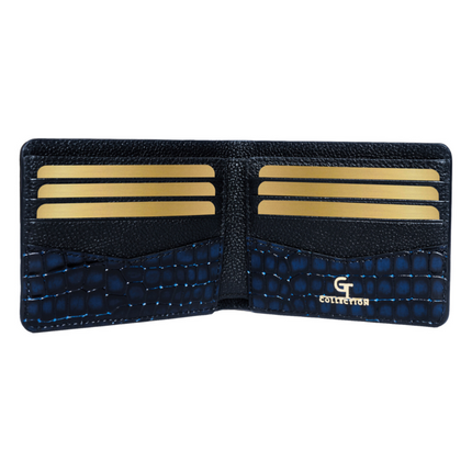 Geldbörse mit Croc-Print - Blau Echtleder
