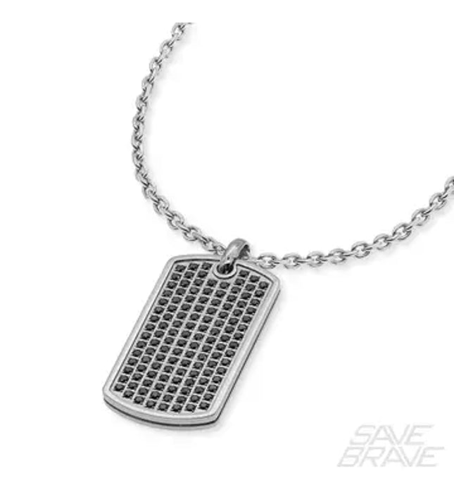 Garett Dog-Tag Halskette – Edelstahl mit schwarzen Zirkoniasteinen