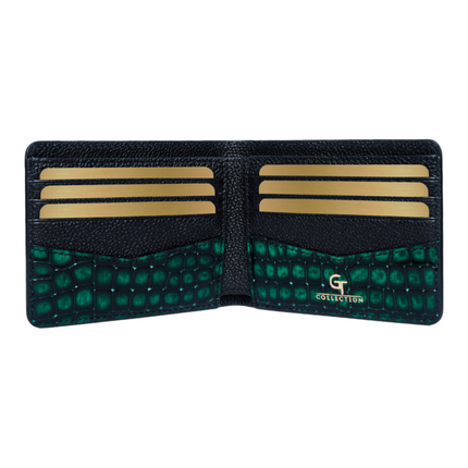 Geldbörse mit Croc-Print - Grün Echtleder