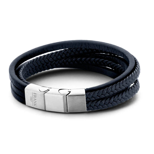 Blaues Lederarmband - Flechtmuster