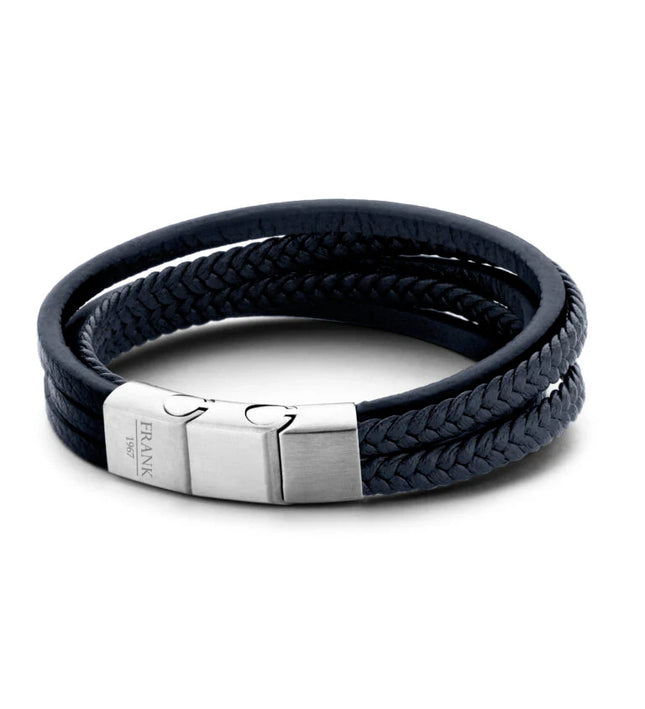 Blaues Lederarmband - Flechtmuster