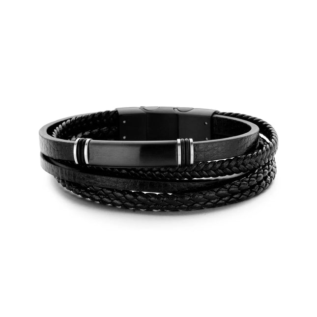 Mehrschichtiges Armband aus Leder mit Edelstahl