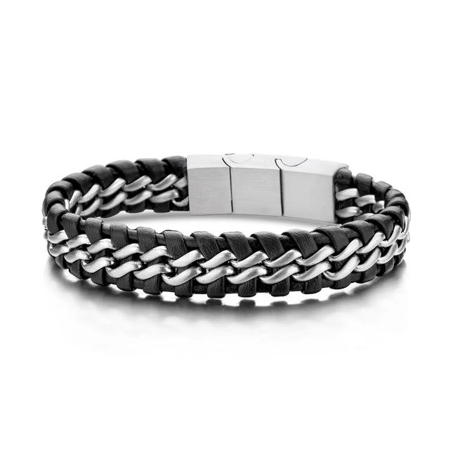 Geflochtenes Stahl-Lederarmband