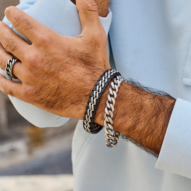 Geflochtenes Stahl-Lederarmband