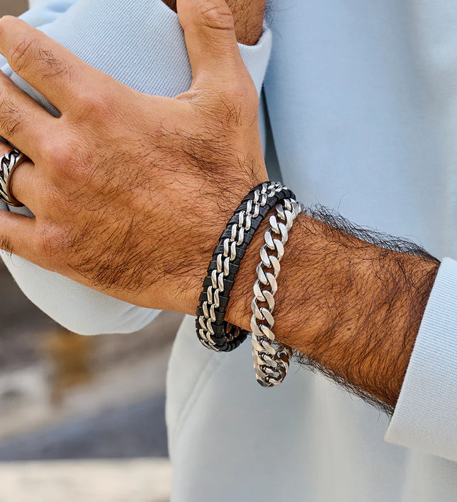 Geflochtenes Stahl-Lederarmband