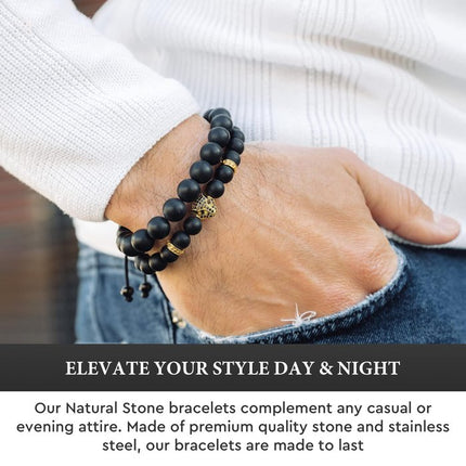 Armband aus SCHWARZEM ONYX mit goldenem LEOPARDEN-Kopf