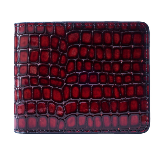 Geldbörse mit Croc-Print - Rotes Echtleder