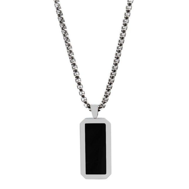 Silberkette mit Rechteck schwarzer Onyx -Anhänger