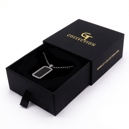 Silberkette mit Rechteck schwarzer Onyx -Anhänger
