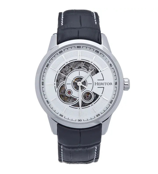 Heritor Automatic Davies in weiß – Semi-Skeleton Herren-Automatikuhr mit Lederarmband