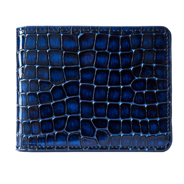 Geldbörse mit Croc-Print - Blau Echtleder