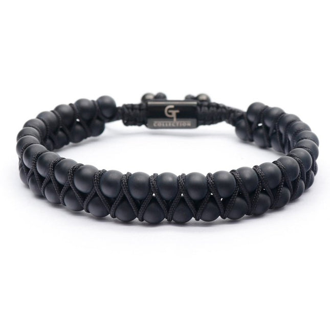 Schwarzes Onyx-Doppelperlenarmband