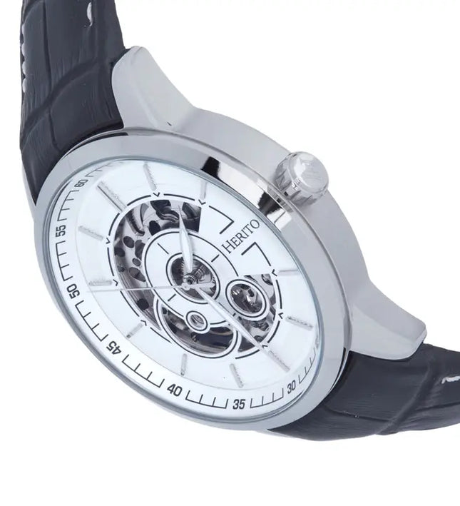 Heritor Automatic Davies in weiß – Semi-Skeleton Herren-Automatikuhr mit Lederarmband