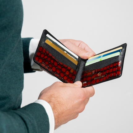 Geldbörse mit Croc-Print - Rotes Echtleder