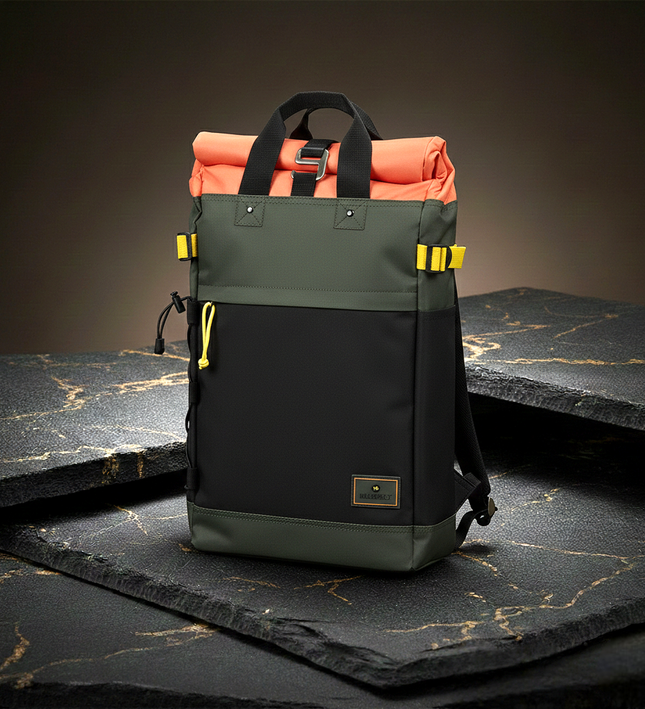 BILLYBELT ACTIVE-ROLL 30L | Ultraleichter Eco-Rucksack (Khaki & Orange)