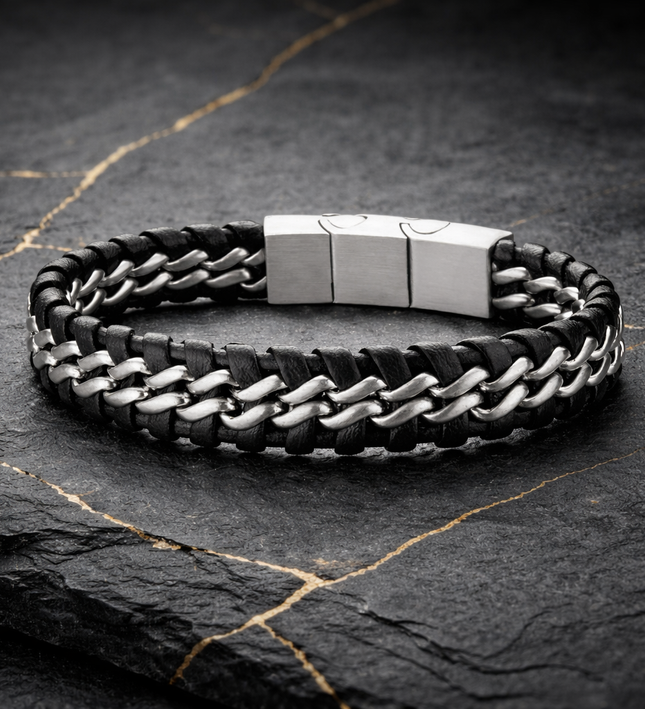 Geflochtenes Stahl-Lederarmband