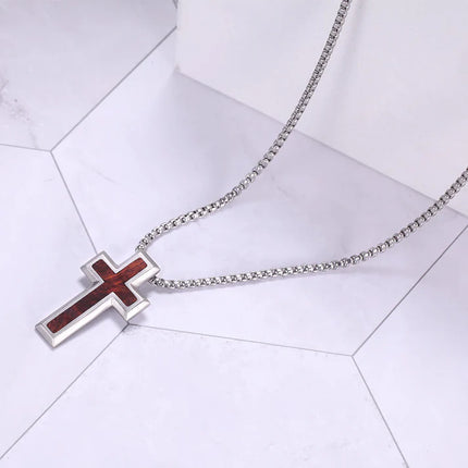 Kreuz Halskette mit Holzeinlage