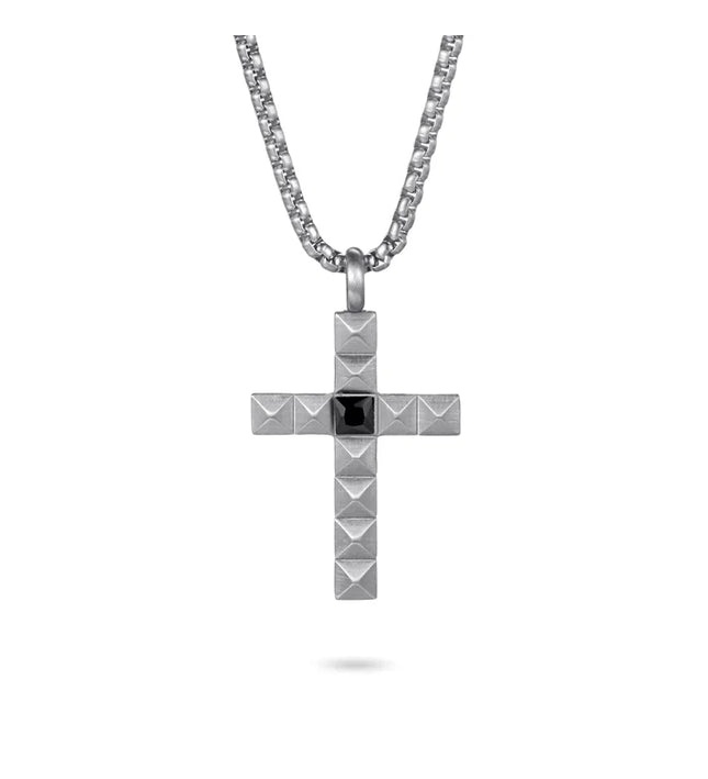 Edelstahl Halskette mit Pyramidenkreuz Anhänger in silber