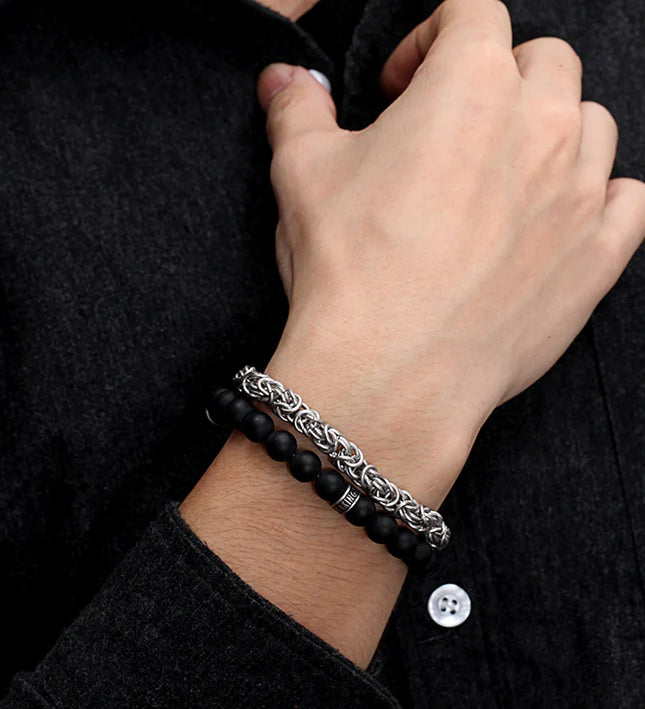 Reptile Armband – Matte Onyx-Steine & Königskette aus Edelstahl