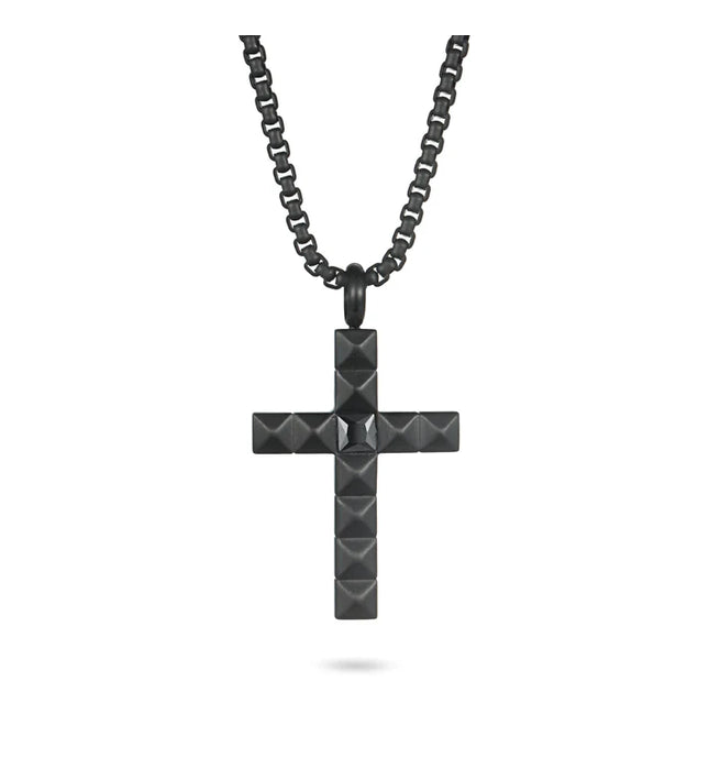 Edelstahl Halskette mit Pyramidenkreuz Anhänger in schwarz