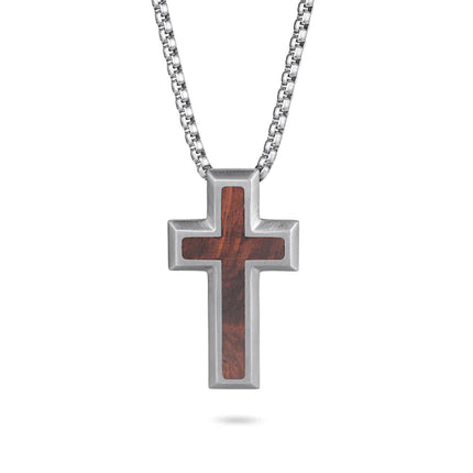 Kreuz Halskette mit Holzeinlage