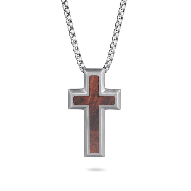 Kreuz Halskette mit Holzeinlage