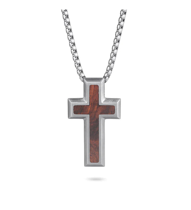 Kreuz Halskette mit Holzeinlage