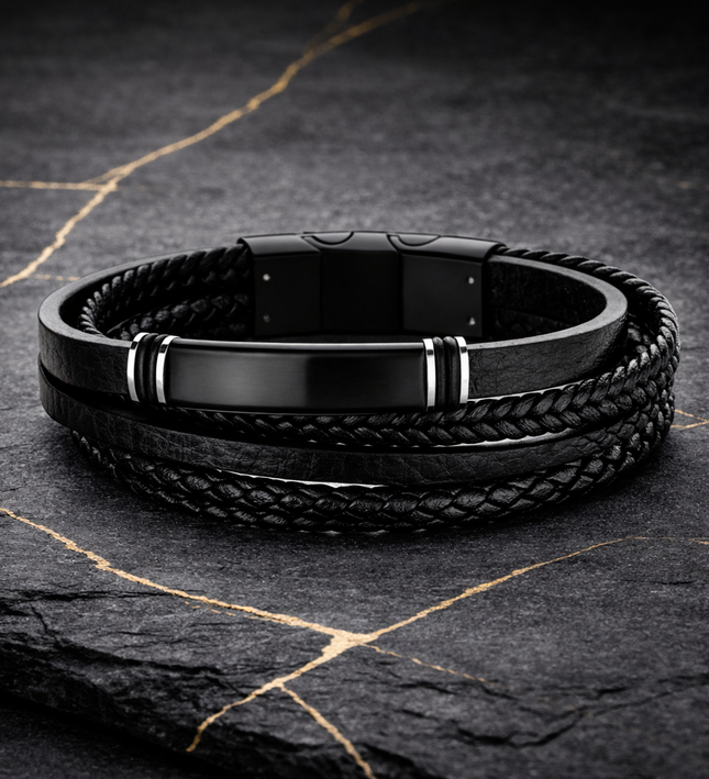 Mehrschichtiges Armband aus Leder mit Edelstahl