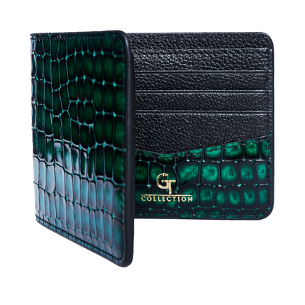 Geldbörse mit Croc-Print - Grün Echtleder