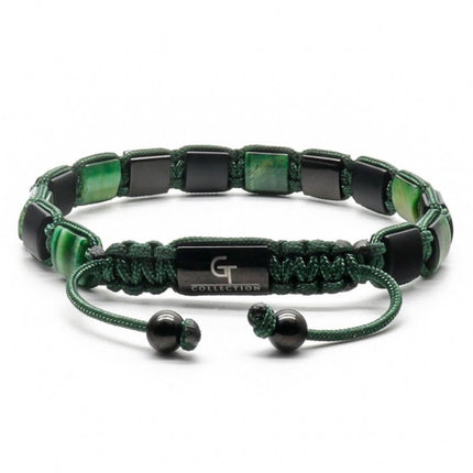 Flaches grüne Tigerauge, MATTE ONYX-Perlenarmband