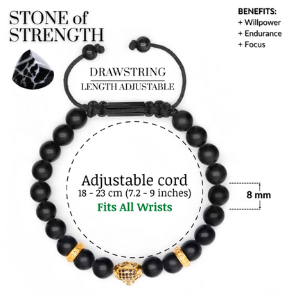 Armband aus SCHWARZEM ONYX mit goldenem LEOPARDEN-Kopf