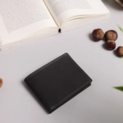 Redbrick Herren Bifold Geldbörse aus schwarzem Hunter-Leder mit Münzfach